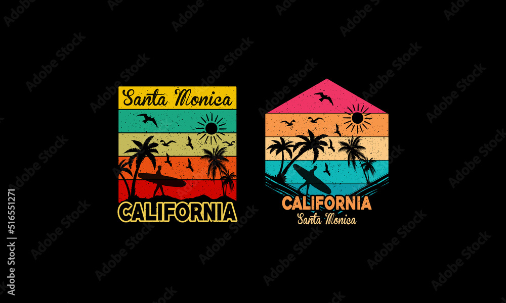 California Santa Monica beach T shirt Design.