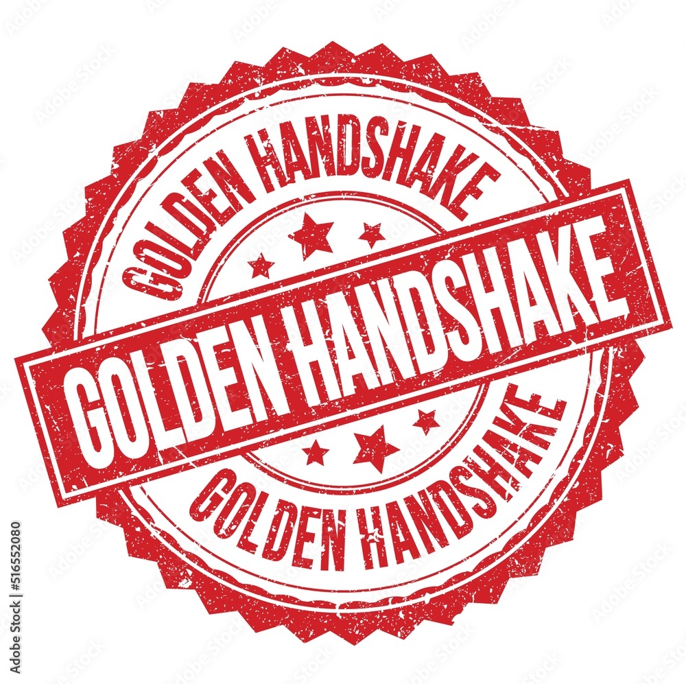 GOLDEN HANDSHAKE text on red round stamp sign GOLDEN HANDSHAKE text on red round stamp sign
