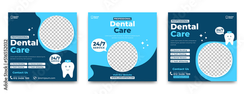 Set of Square banner template for dental care promotion. Usable for social media post, banner, and website ad.