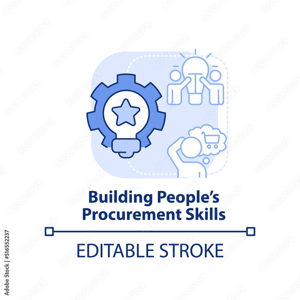 Building people procurement skills light blue concept icon. Purchasing strategy abstract idea thin line illustration. Isolated outline drawing. Editable stroke. Arial, Myriad Pro-Bold fonts used Building people procurement skills light blue concept icon. Purchasing strategy abstract idea thin line illustration. Isolated outline drawing. Editable stroke. Arial, Myriad Pro-Bold fonts used