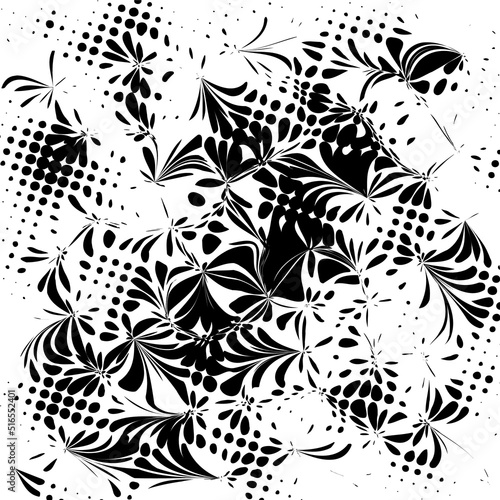 black and white floral background. Fashionable print for women's clothing, fabrics.