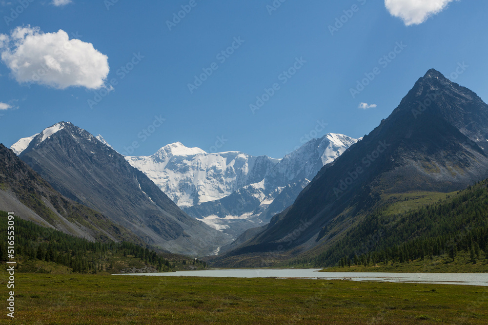 Belukha Mountain view. Akkem river. Mountain valley. Altai Mountains, Russia