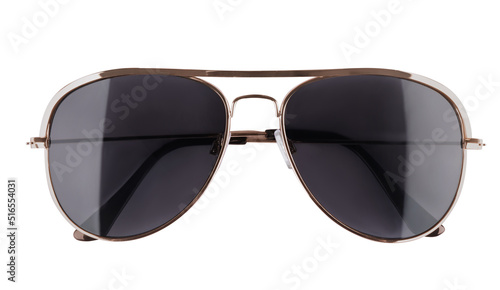 Foto New stylish aviator sunglasses isolated on white, top view