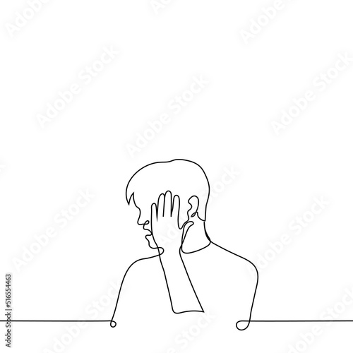 man holding his temple, rubbing his temple - one line drawing vector, concept of headache or mental problems