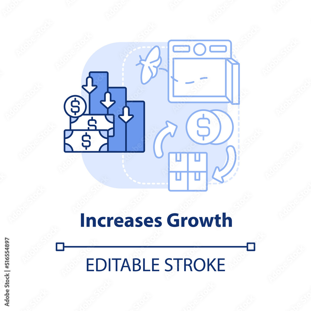 Increases growth light blue concept icon. Savings and deposits. Effect of inflation abstract idea thin line illustration. Isolated outline drawing. Editable stroke. Arial, Myriad Pro-Bold fonts used