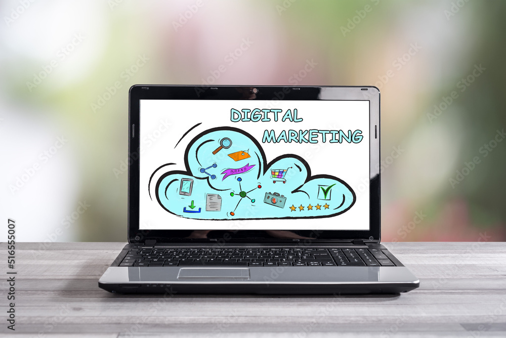 Digital marketing concept on a laptop screen Digital marketing concept on a laptop screen