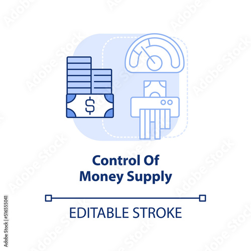 Control of money supply light blue concept icon. Total amount of cash. Inflation abstract idea thin line illustration. Isolated outline drawing. Editable stroke. Arial, Myriad Pro-Bold fonts used