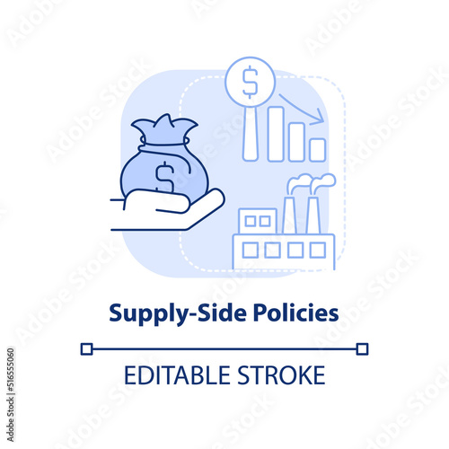 Supply side policies light blue concept icon. Economy efficiency. Control inflation abstract idea thin line illustration. Isolated outline drawing. Editable stroke. Arial, Myriad Pro-Bold fonts used