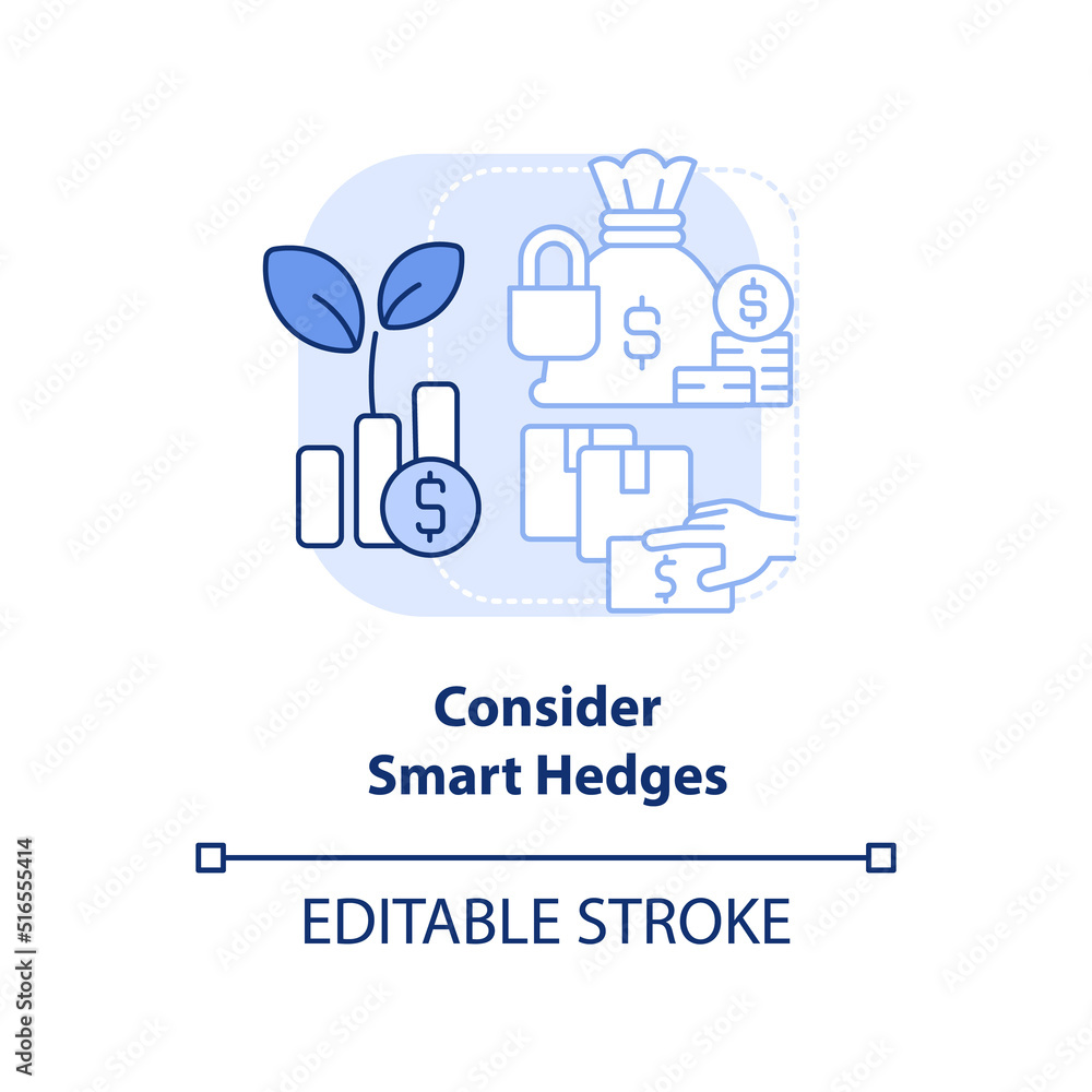 Consider smart hedges light blue concept icon. Dealing with inflation in business abstract idea thin line illustration. Isolated outline drawing. Editable stroke. Arial, Myriad Pro-Bold fonts used