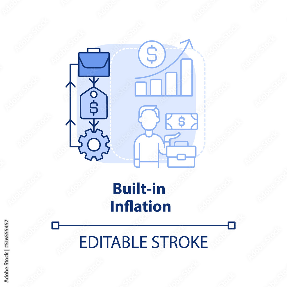Built in inflation light blue concept icon. Higher wages impact. Inflation type abstract idea thin line illustration. Isolated outline drawing. Editable stroke. Arial, Myriad Pro-Bold fonts used