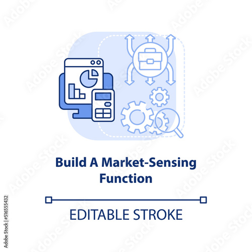 Build market sensing function light blue concept icon. Inflation in business abstract idea thin line illustration. Isolated outline drawing. Editable stroke. Arial, Myriad Pro-Bold fonts used