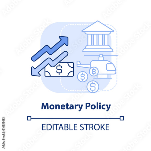 Monetary policy light blue concept icon. Central bank regulations. Inflation cause abstract idea thin line illustration. Isolated outline drawing. Editable stroke. Arial, Myriad Pro-Bold fonts used