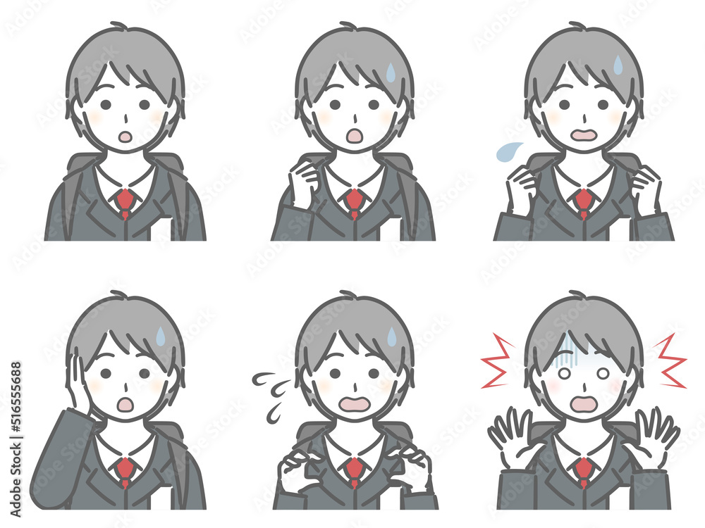 驚く表情の強弱 少年(制服) 驚く表情の強弱 少年(制服)