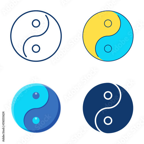 Yin yang icon set in flat and line style