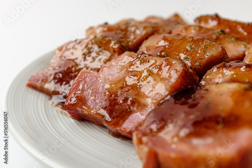 smoked pork belly on a white background