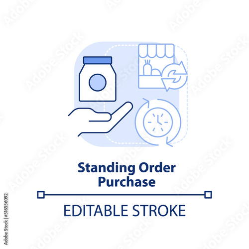 Standing order purchase light blue concept icon. Food procurement method abstract idea thin line illustration. Isolated outline drawing. Editable stroke. Arial, Myriad Pro-Bold fonts used