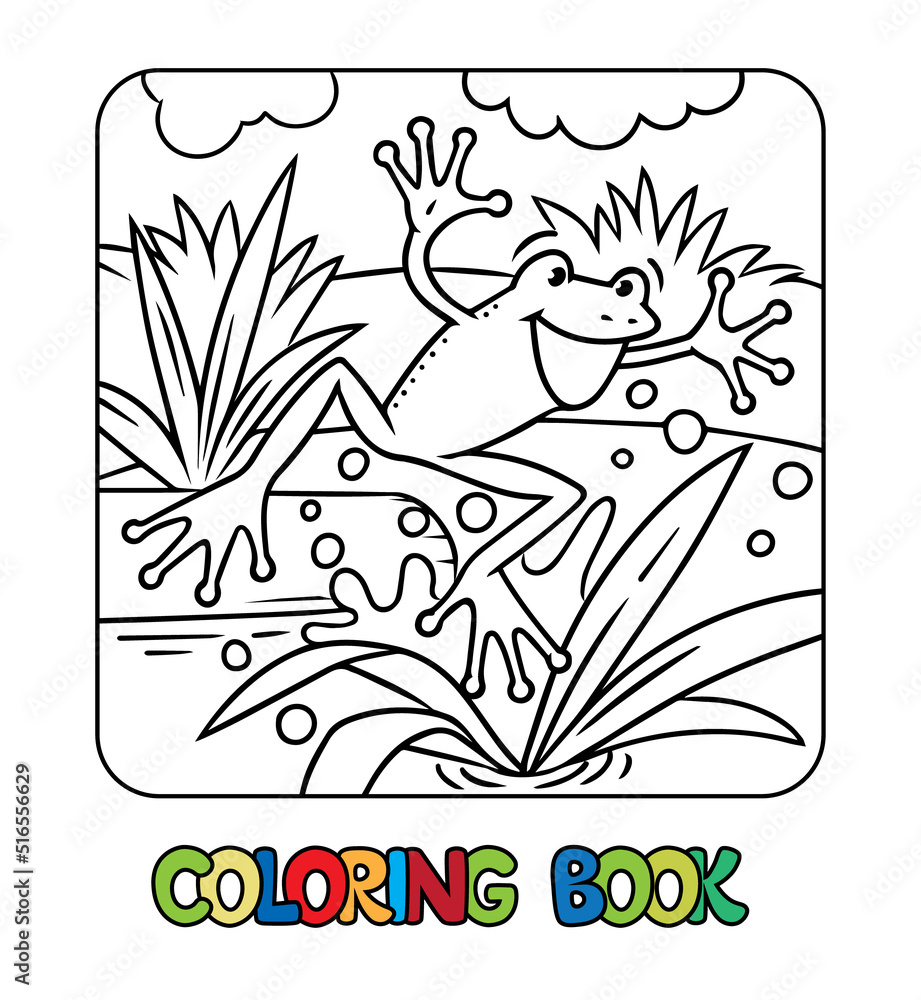 Obraz premium Funny jumping frog. Kids coloring book. Vector