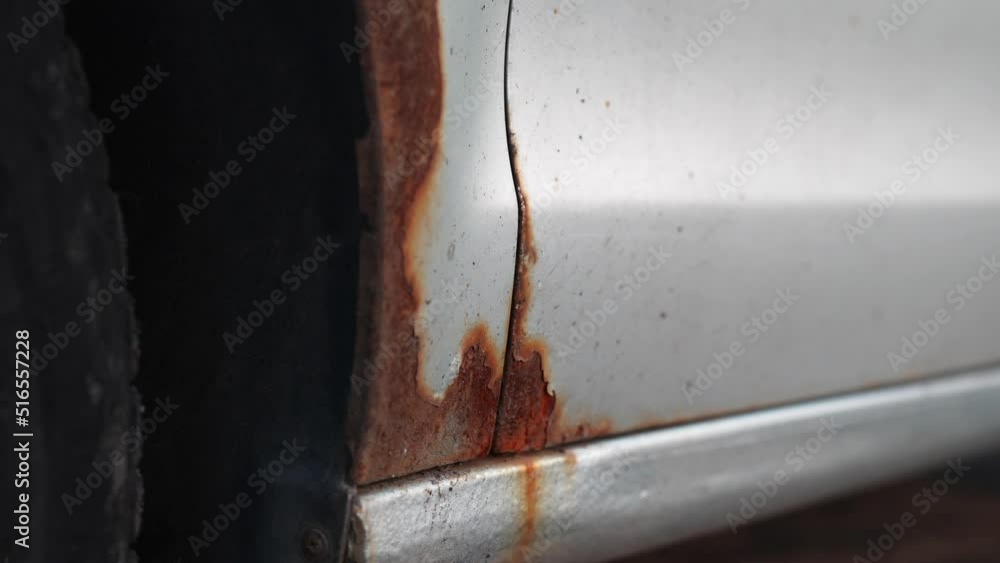 Accident mishap of vintage car door rust damage
