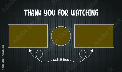 YouTube End Screen with black color design. YouTube Video Template, background, end screen, banner, social media design, channel, thank you for watching design