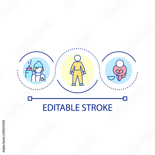 Poverty problem loop concept icon. Economic crisis. Social problem. Homelessness and lack of protection abstract idea thin line illustration. Isolated outline drawing. Editable stroke. Arial font used