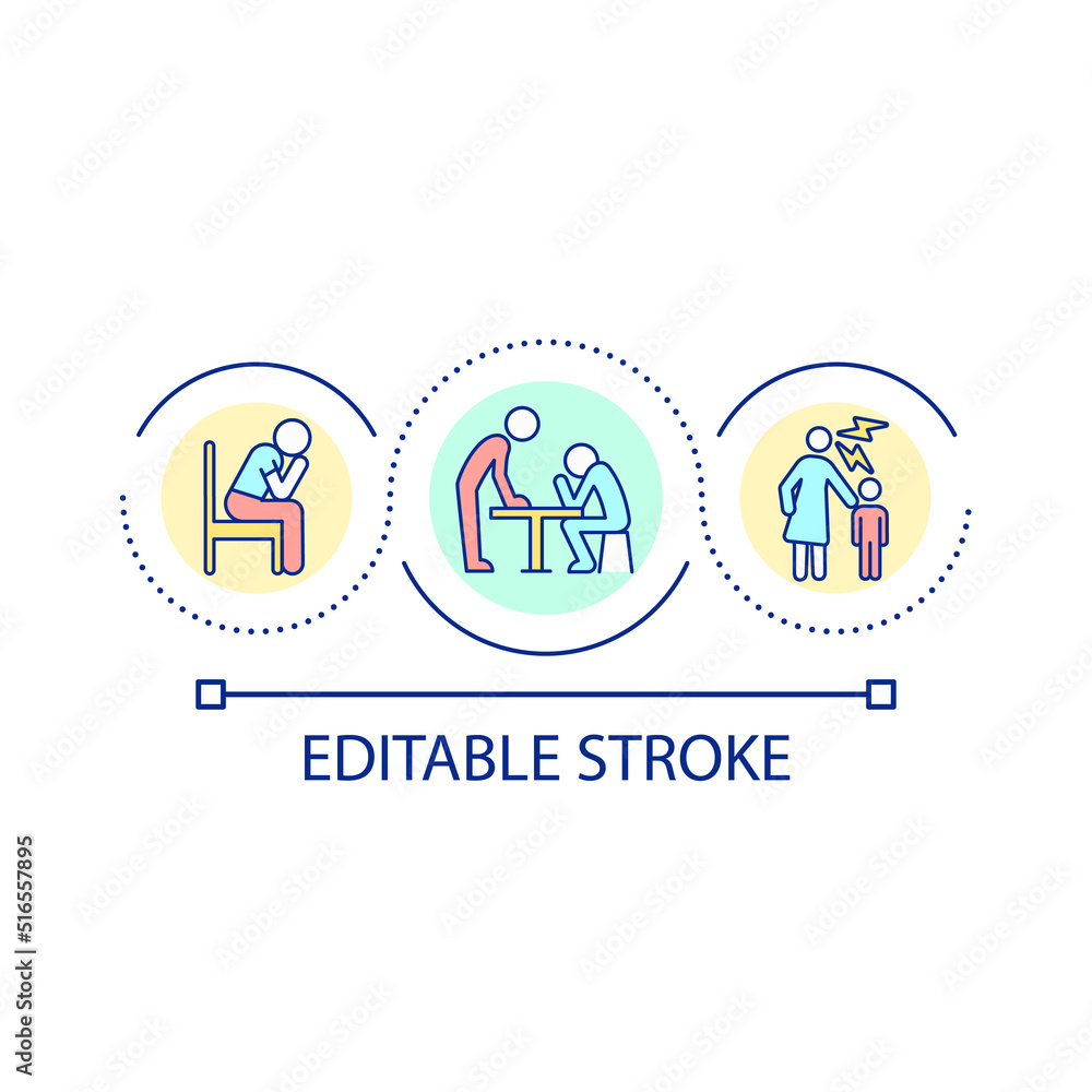 Communication problems loop concept icon. Stress and aggression. Traumatic experience abstract idea thin line illustration. Isolated outline drawing. Editable stroke. Arial font used