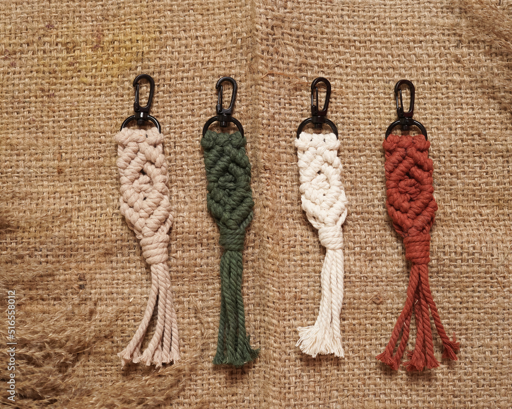 Macrame keychain, Macrame shot, handmade by women at home. Great DIY
