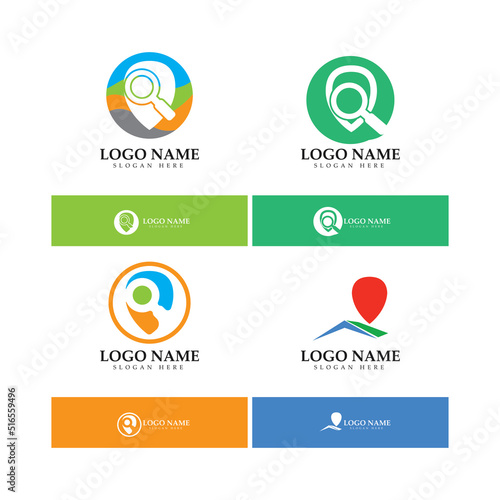 search find pin location maps GPS point logo design modern concept vector illustration