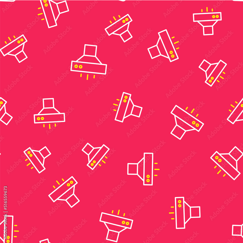 Line Kitchen extractor fan icon isolated seamless pattern on red background. Cooker hood. Kitchen exhaust. Household appliance. Vector Line Kitchen extractor fan icon isolated seamless pattern on red background. Cooker hood. Kitchen exhaust. Household appliance. Vector