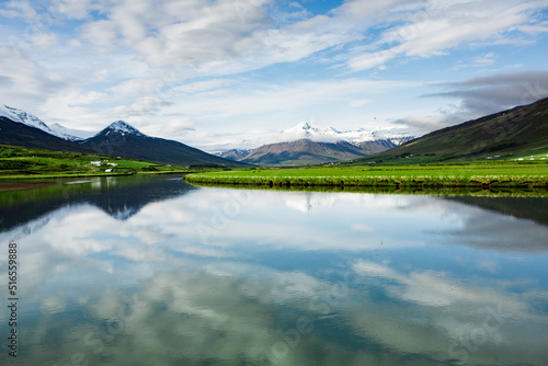 Picturesque landscape with green nature in Iceland during summer. Image with a very quiet and innocent nature.  © romeof