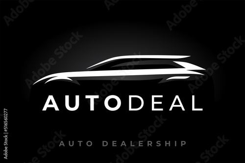 Car logo design. Sports utility vehicle silhouette. Motor dealership emblem. Auto garage icon. Automotive SUV symbol. Vector illustration.