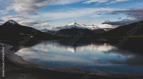 Picturesque landscape with green nature in Iceland during summer. Image with a very quiet and innocent nature. 