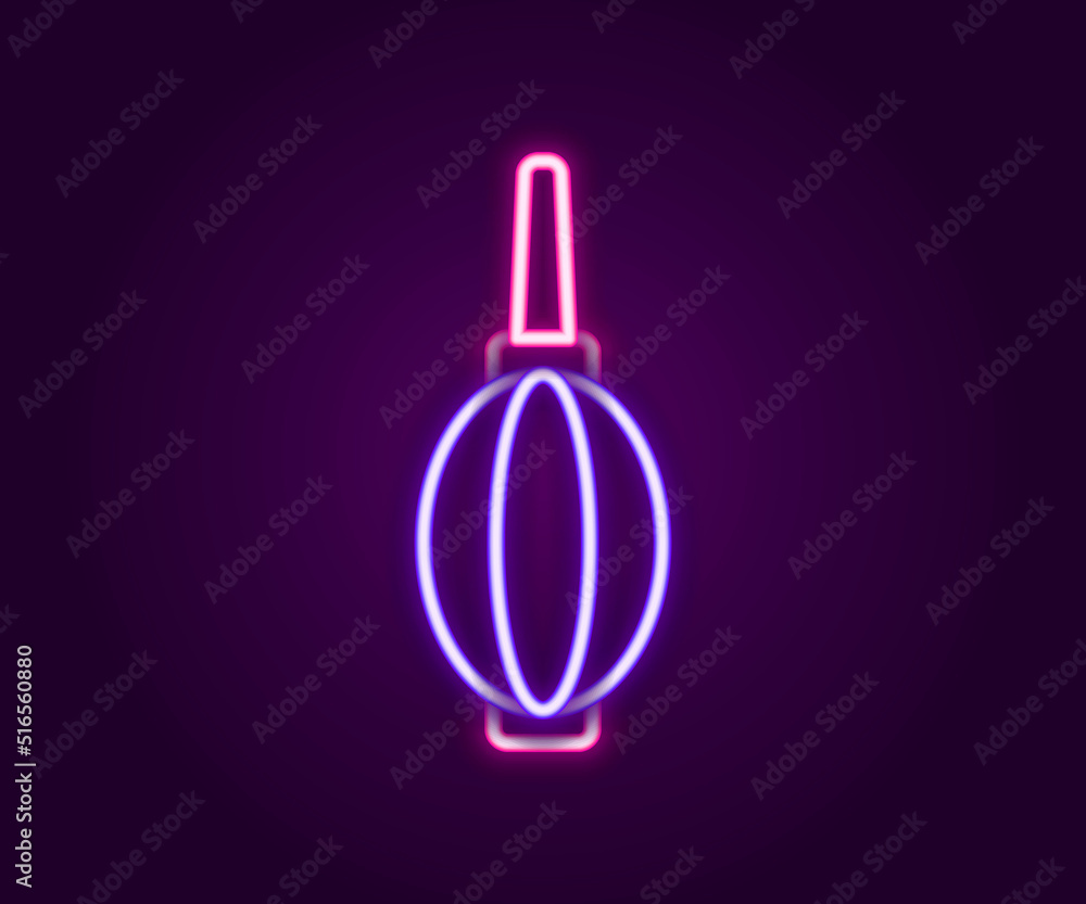 Glowing neon line Dust blower icon isolated on black background. Air duster. Lens cleaner. Camera sensor cleaning. Colorful outline concept. Vector Glowing neon line Dust blower icon isolated on black background. Air duster. Lens cleaner. Camera sensor cleaning. Colorful outline concept. Vector