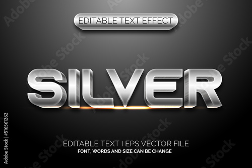 Editable Text Effect metallic silver