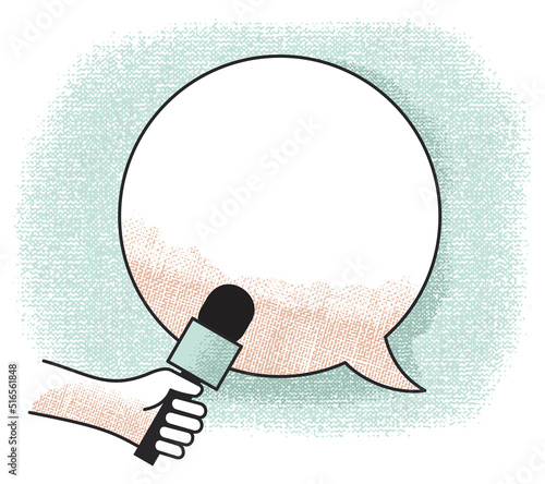 Hand holding microphone with textured background