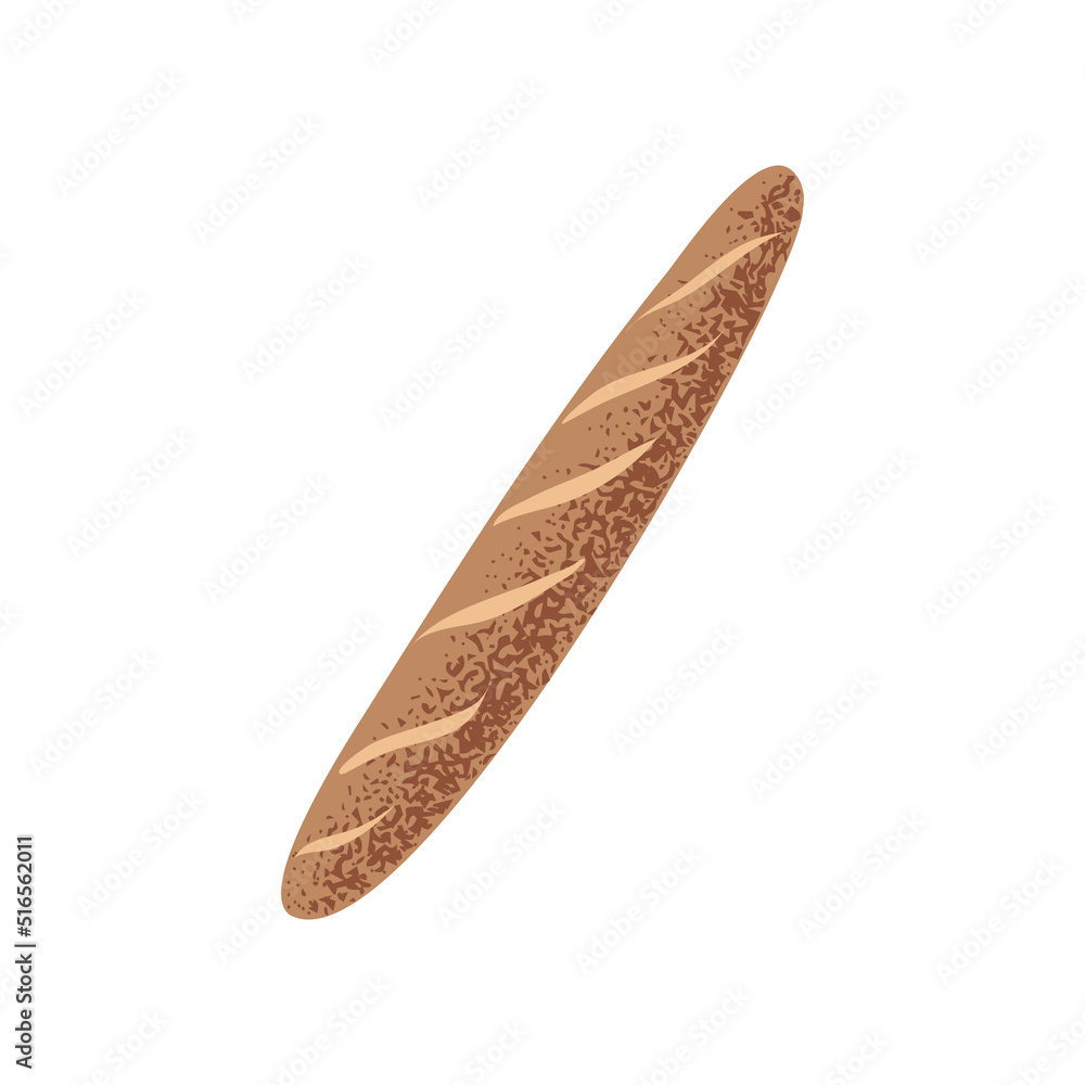 Obraz premium Hand drawn French baguette bread in flat style with grainy texture, isolated on white vector illustration