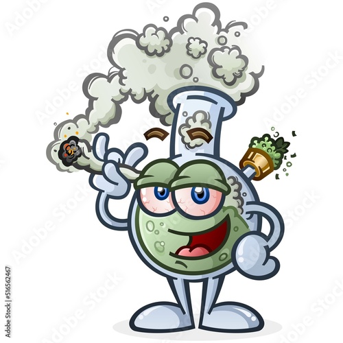 A marijuana water bong smoking a joint vector cartoon character illustration 

