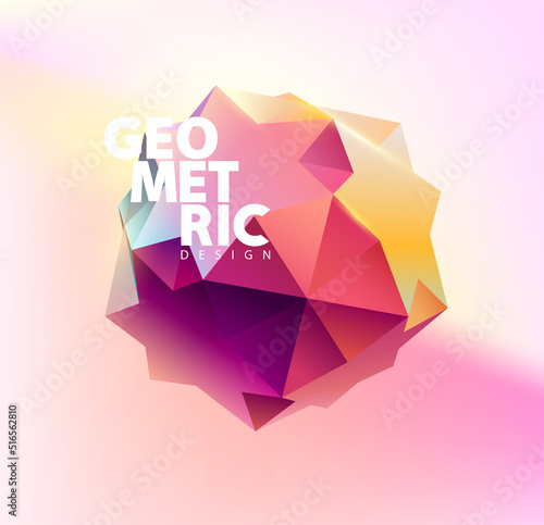 3D color geometric shape. Polyhedral design element. Abstract vector object.