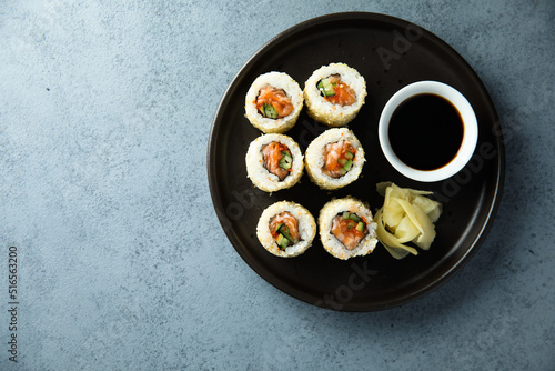 Traditional salmon sushi rolls