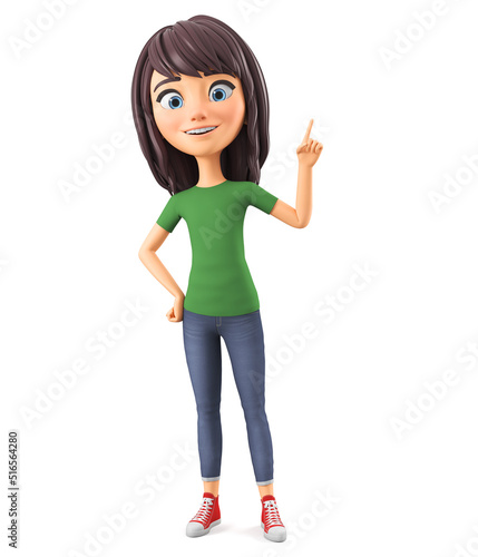 Cartoon character girl showing thumbs up on a white background. 3d render illustration.