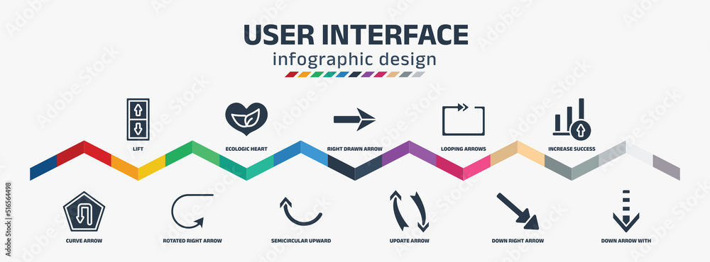 user interface infographic design template with lift, curve arrow ...
