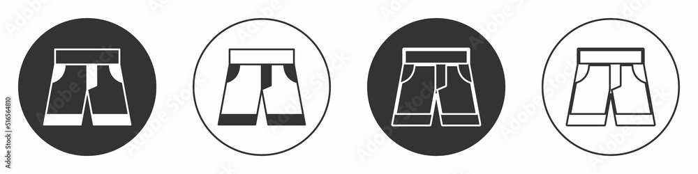 Black Short or pants icon isolated on white background. Circle button. Vector Black Short or pants icon isolated on white background. Circle button. Vector