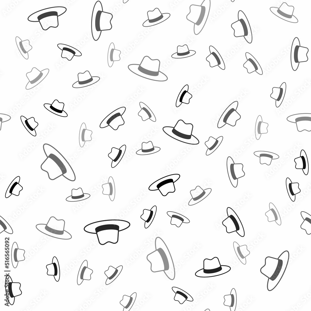 Black Man hat with ribbon icon isolated seamless pattern on white background. Vector Black Man hat with ribbon icon isolated seamless pattern on white background. Vector