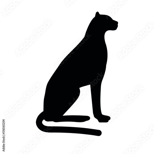 Vector hand drawn flat sitting cheetah silhouette isolated on white background