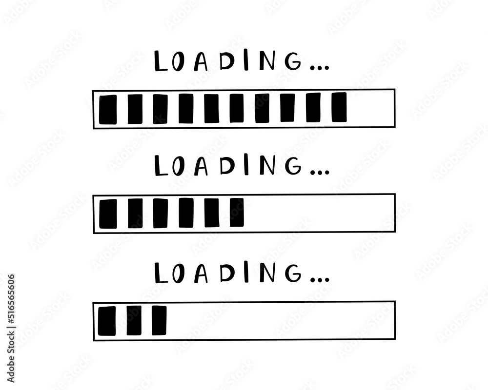 Loading bar doodle vector set. Slow download speed, progress status