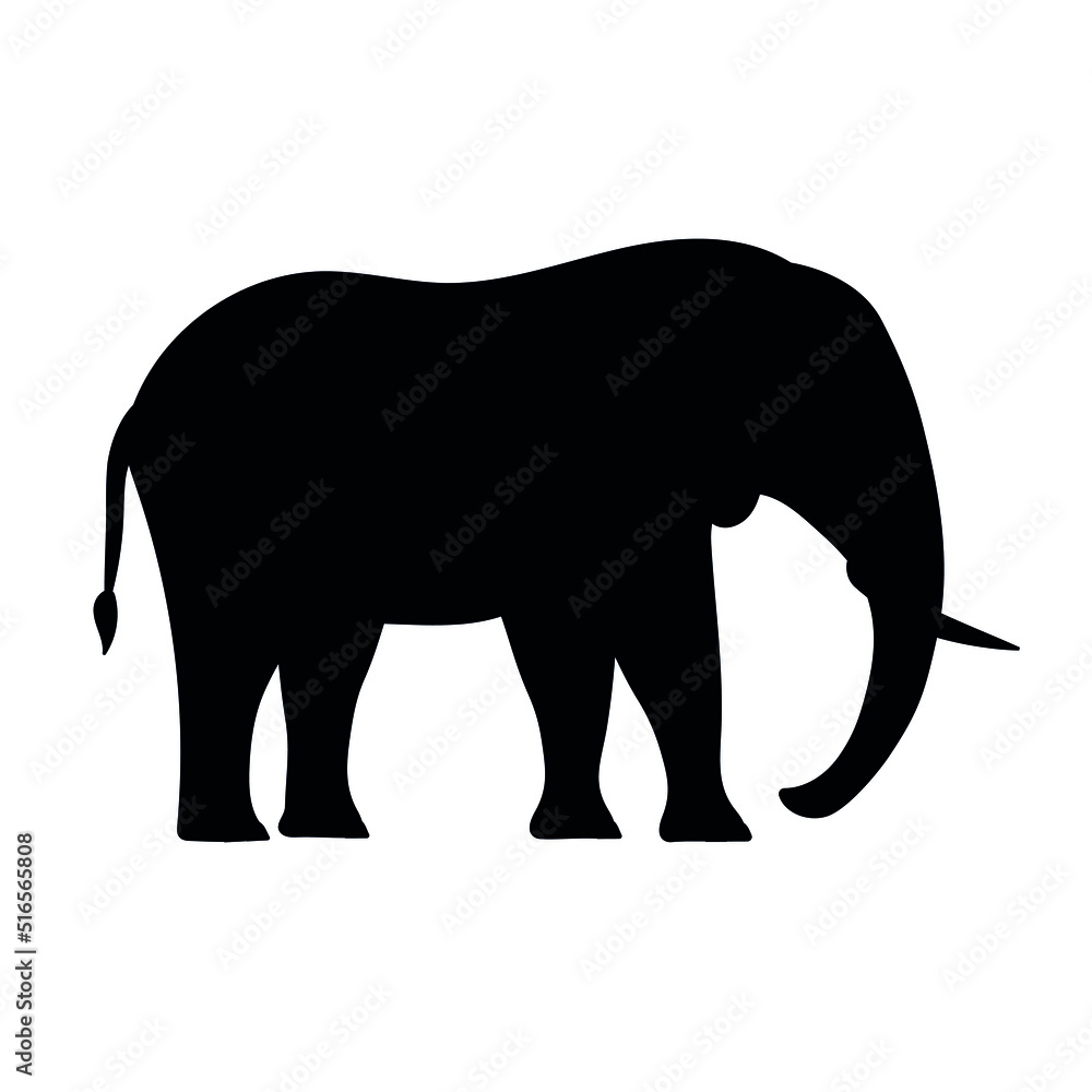 Vector flat hand drawn elephant silhouette isolated on white background