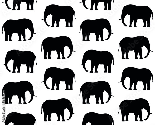 Vector seamless pattern of flat hand drawn elephant silhouette isolated on white background