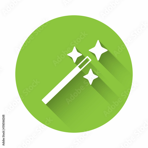 White Photo retouching icon isolated with long shadow background. Photographer, photography, retouch icon. Green circle button. Vector