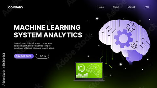 Machine Learning System Analytics Website Landing Page Template. Vector illustration