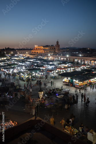 Blue hour at Jamaa el Fna Square in Marrakesh, Morocco