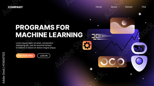 Programs for Machine Learning. Artificial Intelligence Web Landing Page Template. Vector illustration